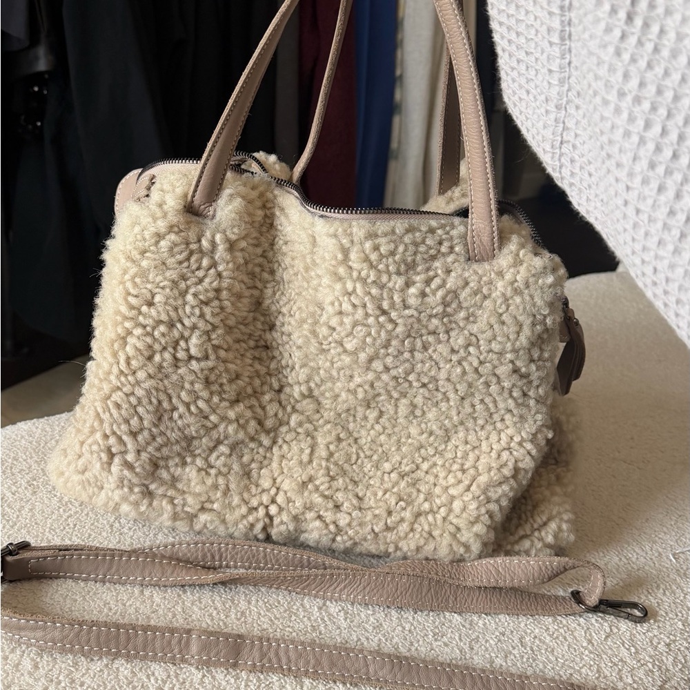 Cream Shearling Tote Bag